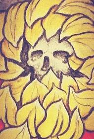 Colorful and splendid chrysanthemum skull tattoo manuscript