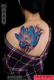 a girl's shoulder color lotus tattoo pattern