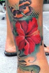 Wzór tatuażu tropikalny kolor hibiskusa