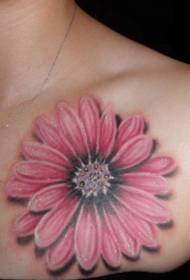 Chest color realistic flower tattoo pattern