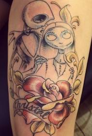 Arm romantic theme colored colorful monster couple tattoo