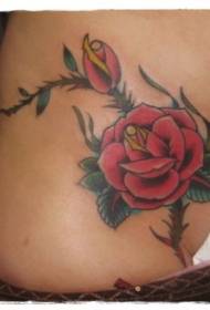 Patrón de tatuaje de rosa pequeña color de vientre femenino
