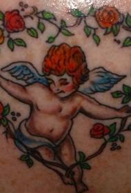 Häerz geformte Garland a kleng Engel Tattoo Muster