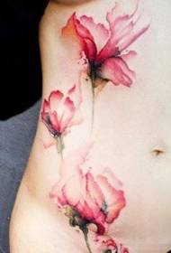 Beautiful watercolor flowers side rib tattoo pattern