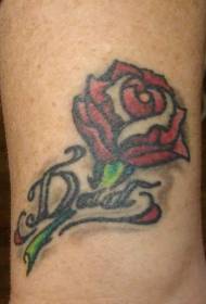 Leg color red rose tattoo picture