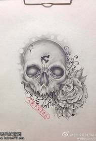 Black gray sketch skull rose tattoo manuscript
