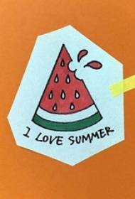 Painted watercolor sketch summer fresh and lovely watermelon tattoo manuscript