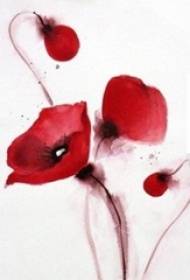 પેઇન્ટેડ વોટર કલર લાલ શાહી આર્ટ નાના તાજા સુંદર ફૂલ ટેટૂ હસ્તપ્રત