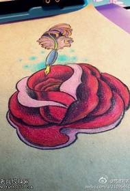 Colored rose tattoos are shared by the tattoo hall