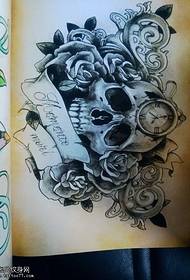 skull rose flower watch tattoo pattern