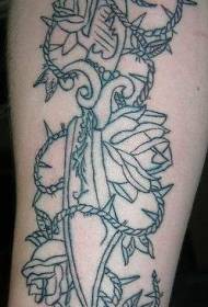 Dagger thorn like rose line tattoo pattern