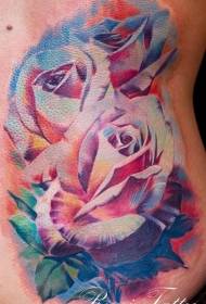 Waist-side color realistic rose tattoo pattern