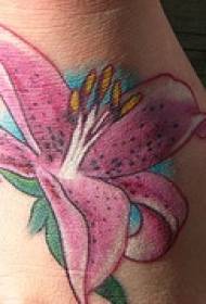 Colorful pink lily tattoo pattern on the instep
