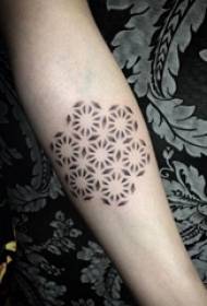 Schoolgirl arm on black pricking geometric plant flower tattoo picture