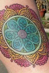 Modèle de tatouage totem floral vintage couleur de la jambe