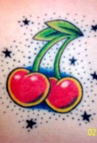 Little redschool tattoo pattern with colored stars of red cherries