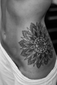 Side rib geometric style black and white vanilla tattoo pattern