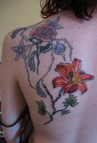 खांदा रंग गुलाब आणि कमळ टॅटू चित्र