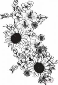 Crna skica kreativan lijep i osjetljiv rukopis tetovaže suncokreta