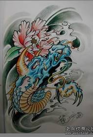 龍紋身圖案：彩色水龍頭牡丹紋身圖案