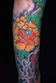 Padrão de tatuagem de flor de peônia laranja braço