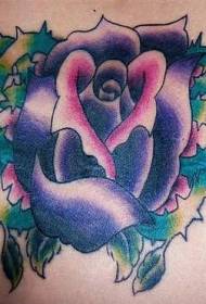 Female back purple rose tattoo pattern