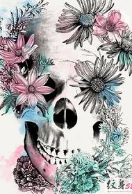 Personality flower skull tattoo