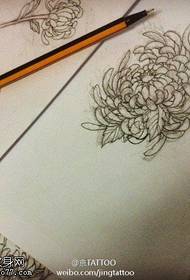 Højt rent og elegant manuskript til tatoveringsmønster for krysantemum
