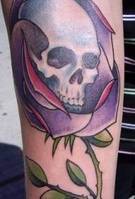 Arm color skull purple rose tattoo picture