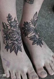 Foot black gray flower tattoo pattern
