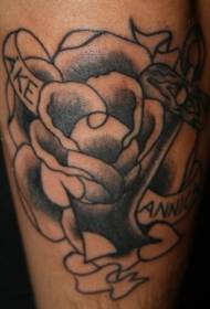 Traditional black gray rose with letter tattoo pattern