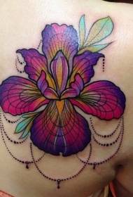 Patrón de tatuaje de flores de colores de estilo de dibujos animados de espalda