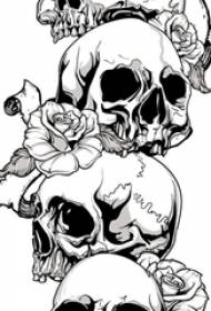Black gray sketch creative horror skull beautiful rose creative tattoo manuscript