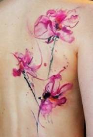 Girls back painted watercolor sketch creative literary flower tattoo pictures