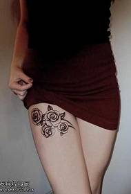 Leg black rose tattoo pattern