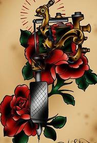 Máquina de tatuaje y monograma floral