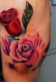 Boy's arm painted watercolor sketch beautiful rose tattoo picture
