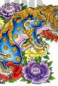 Pintat bell model de tatuatge de lleó de peònies