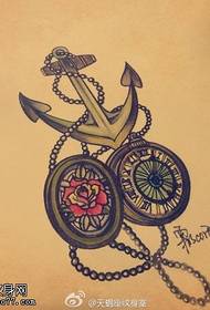 Color anchor compass rose tattoo manuscript picture