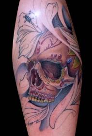 Arm color realistic sugar skull tattoo pattern