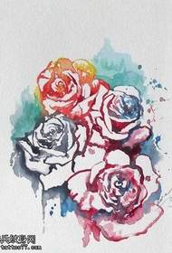 Manuscript watercolor style rose tattoo pattern