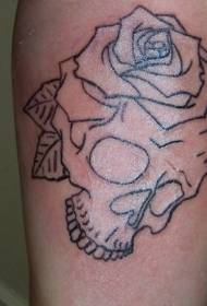 Black line traditional skull with rose tattoo pattern