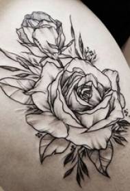 Girls thighs on black gray sketch point thorn tips creative beautiful flowers 3d tattoo pictures