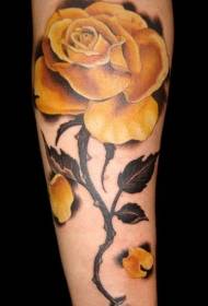 Колер рукі рэалістычны малюнак татуіроўкі жоўтай ружы