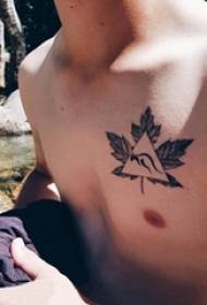Boy's chest on black gray sketch literary beautiful maple leaf geometric element tattoo picture