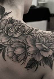 Female shoulder black gray sketch creative beautiful rose tattoo picture