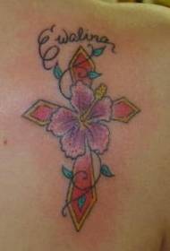 Hibiszkusz virág kereszt tetoválás minta