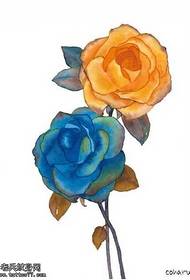 Rokopisni vzorec tatoo modre rumene vrtnice
