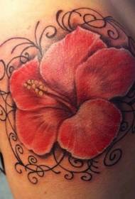 Realistic hibiscus flower and black vine tattoo pattern