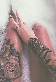Beauty in the bath, exaggerated tattoo